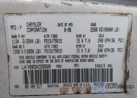 1997 Jeep Grand Cherokee Laredo/Tsi from USA, damaged, VIN 1J4FX58S3VC535509